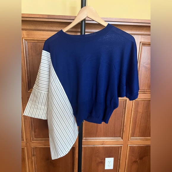 Yohji Yamamoto Sweaters - Yohji Yamamoto Sweater Asymmetric Striped Blue and Off White Size S